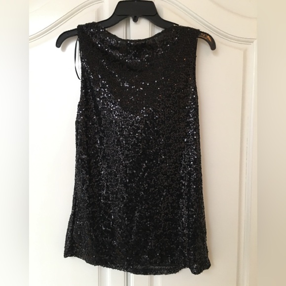 Adrienne Vittadini Black Sequin Cowl Neck Sleeveless Top Blouse - Picture 4 of 5